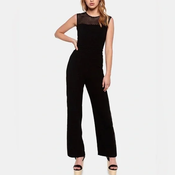 NWT Bardot Black Mesh and Crochet Detail Jumpsuit